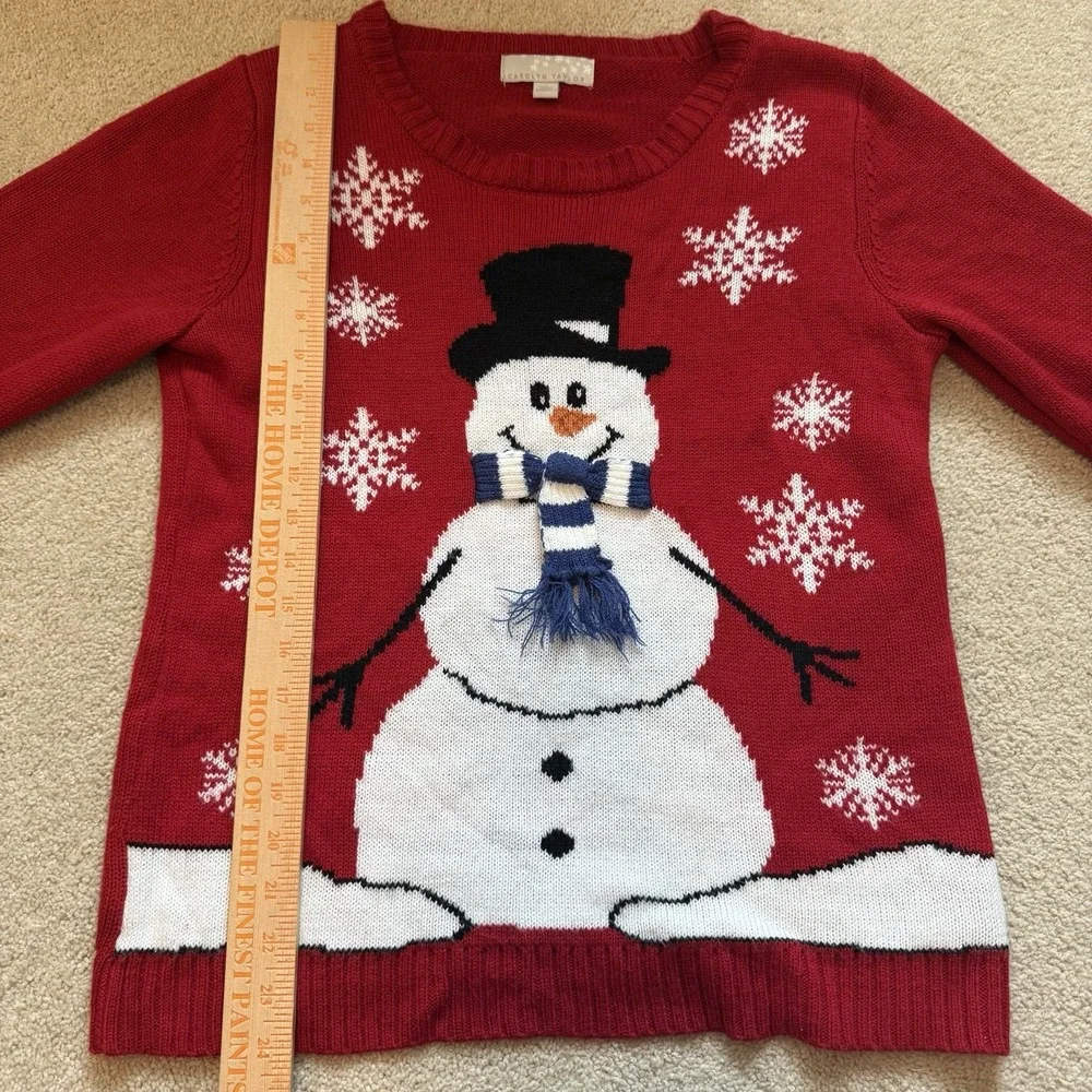 Carolyn Taylor Winter Sweater Womens Large Red White Winter Snowman Long Sleeves - Picture 7 of 9